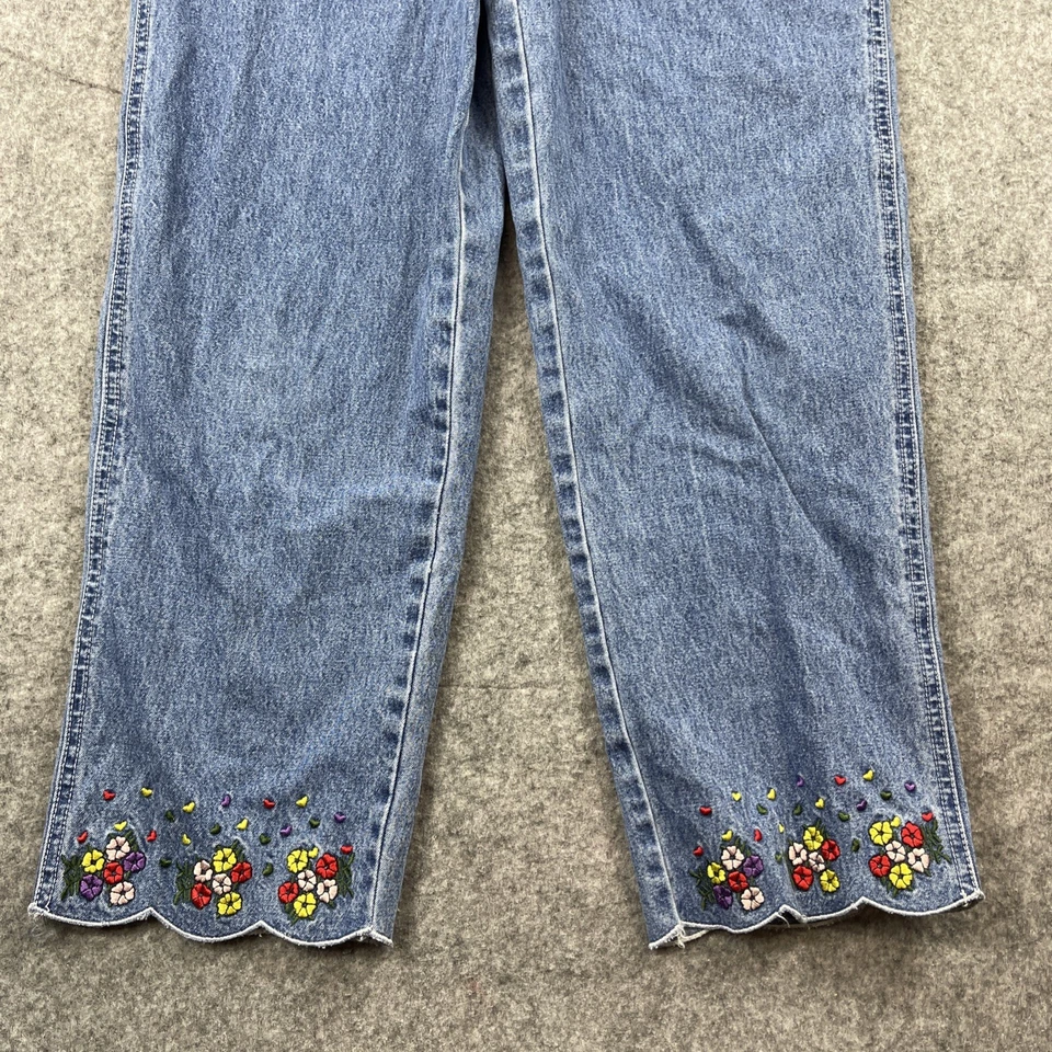 Revolt Denim Overalls Wide Leg Floral Embroidered Vintage Style Women's - Image 2 of 4