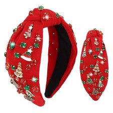 Christmas Knotted Headbands for Women Xmas Tree Rhinestone Headband for Women...