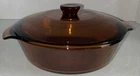 Vintage Anchor Hocking 2 qt Fire King Amber Glass Casserole Dish #438 w/Lid