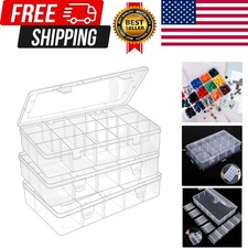 3 Pack 15 Grids Large Plastic Storage Organizer Box,15 Compartments with Divi...
