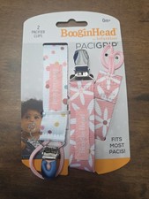 BooginHead Pacigrip 2 Pacifier Clips Girls Pink Polka Dots And Flowers 0 Months