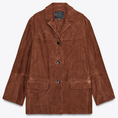 ZARA BNWT 2025. BROWN OVERSIZED SUEDE LEATHER BLAZER JACKET. 1966/244/700 - Picture 2 of 8