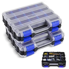 2 Pack Small Parts Organizers, 34-Compartments Double-Sided Tool Box with Rem...