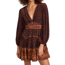 Ulla Johnson NWOT Hayana Mini Dress in Agate Brown Size 10 100% Silk Shibori