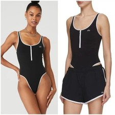ALO Yoga Supernova Bodysuit Black  White One-Piece with Scoop Neckline Sz M