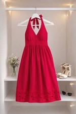 Jessica Howard Red Halter Empire Waist Dress Style 64130 Size 10 Cotton NWT