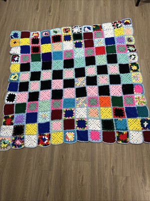 Handmade Granny Square Crochet Afghan Throw Blanket 63 x 60 Multicolor Vintage