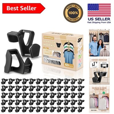 60 Pack Space Saving Black Hanger Hooks - Closet Organizer Essentials