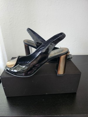 Carnaby Black Leather Slingback Sandals With Metallic Accent Size 8 US