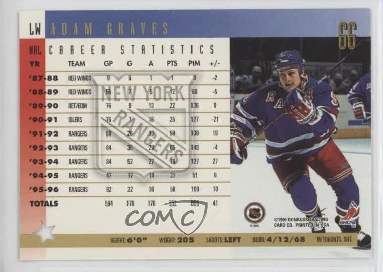 1996-97 Donruss Press Proof /2000 Adam Graves #66 - Image 2 of 2