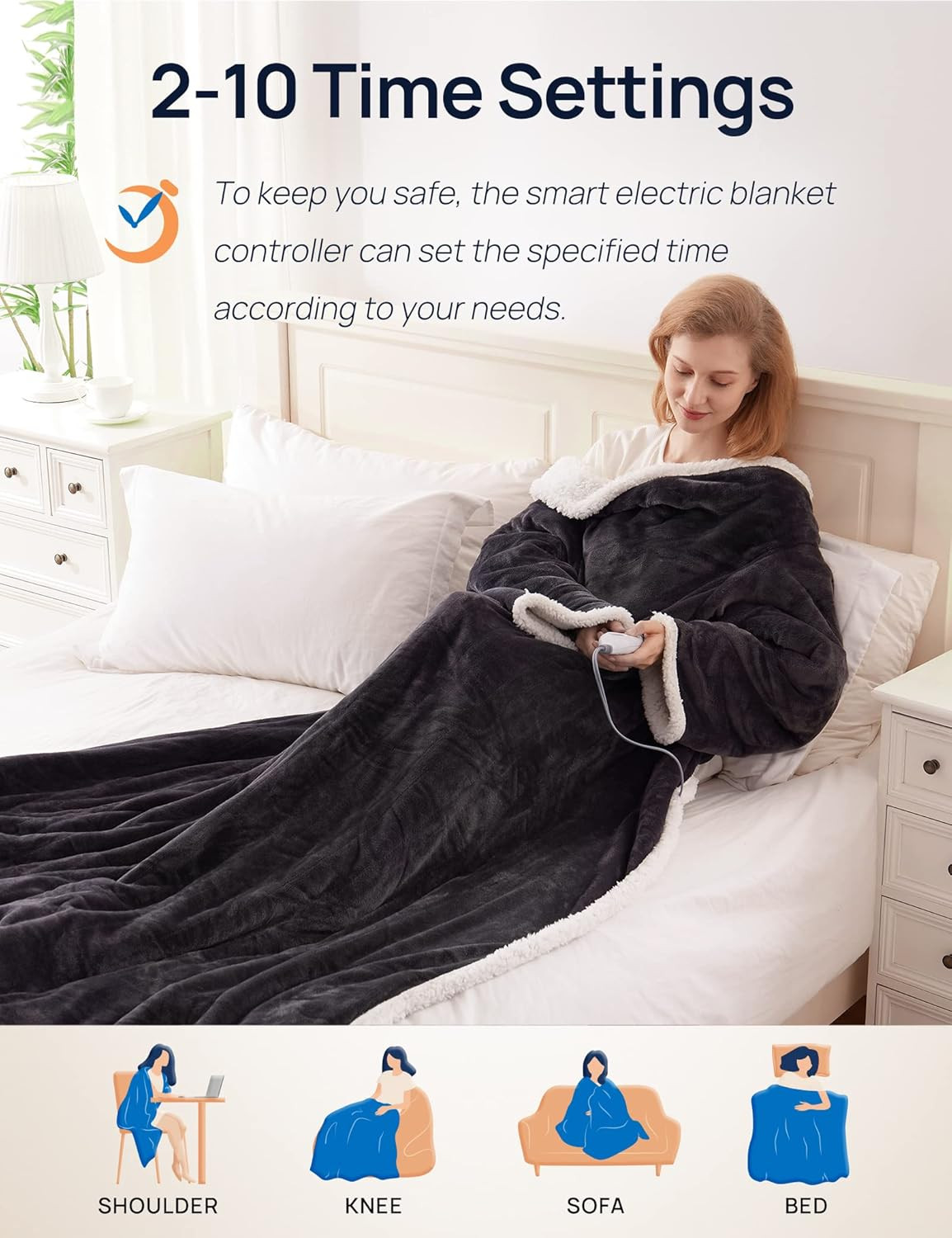 Electric Snuggle Throw Blankets with Foot Pocket, Wearable Heated Blanket with S