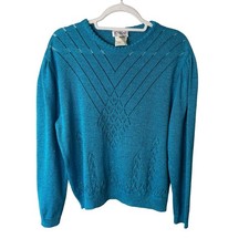 Vintage 80s D  Allairds Teal Women's Knit Sweater Size L Glam Holiday Metallic
