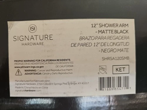 SHRSA120SMB Signature Hardware 12" Modern Wall Shower Arm & Flange, Matte Black - Picture 2 of 4