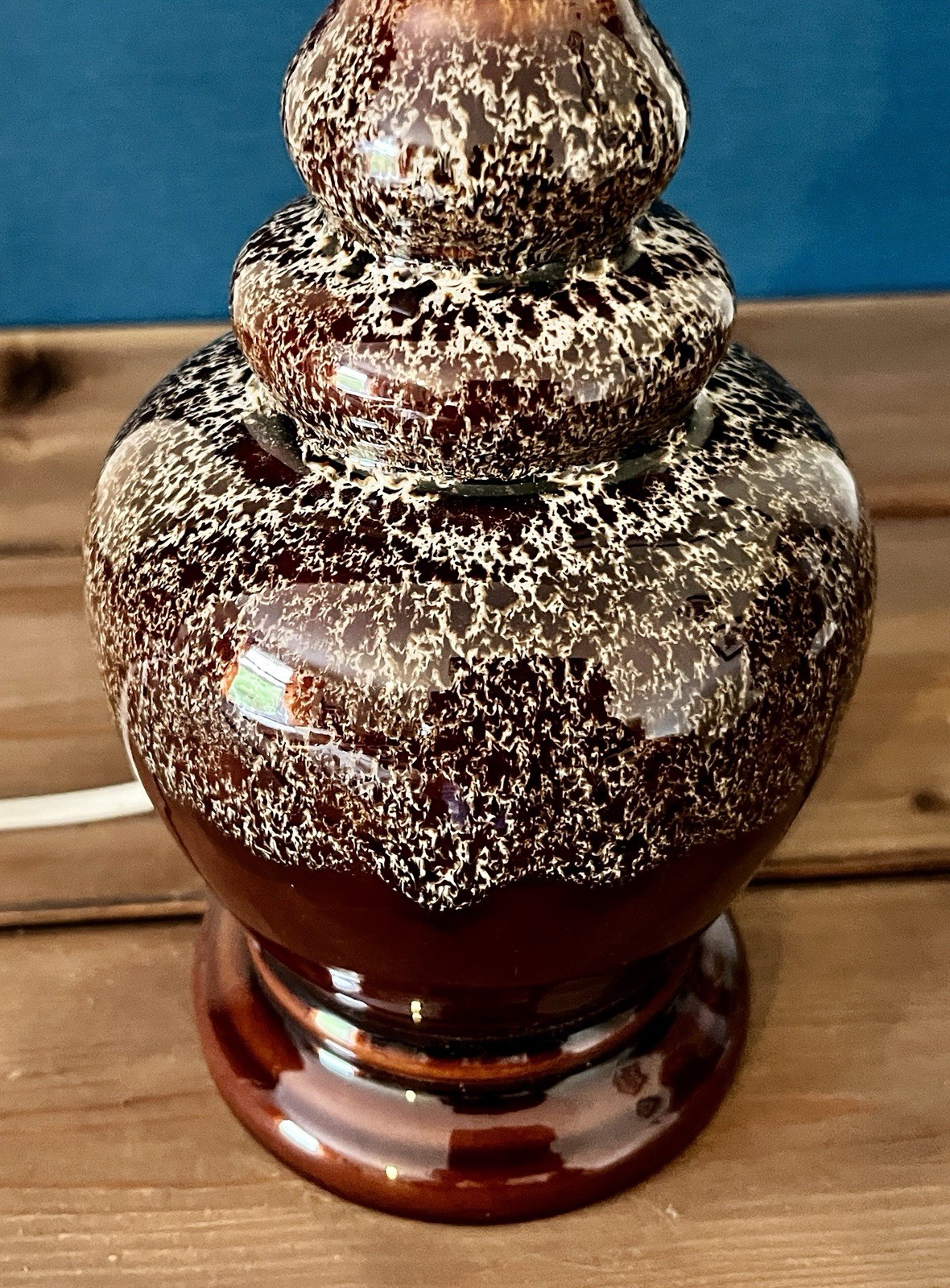 Vintage Brown Drip Glaze Ceramic Table Lamp Base Retro Fat Lava Style 26cm image 9
