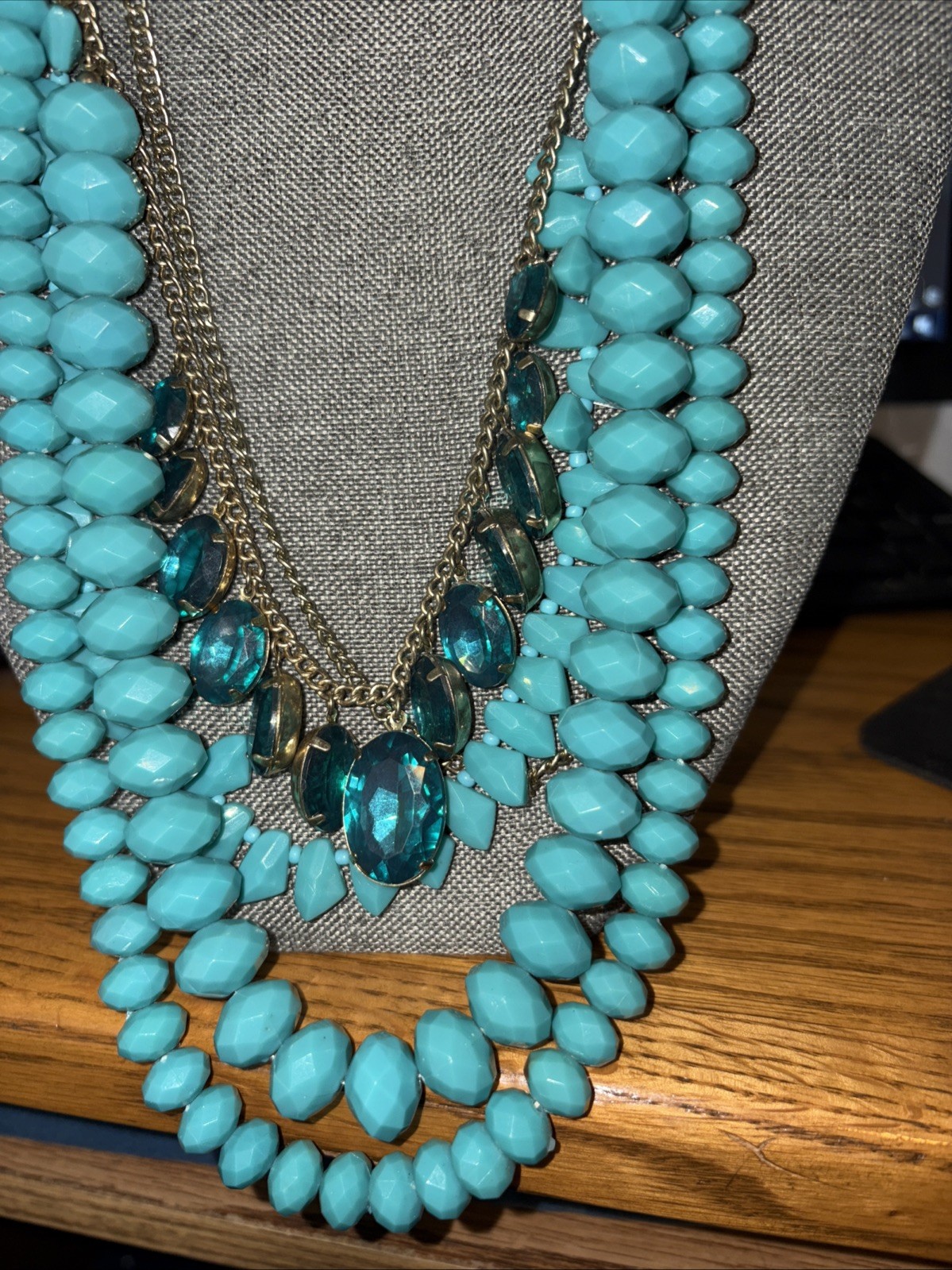 statement piece?? multi strand /chunky fauceted turquoise / blue beads