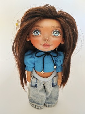 OOAK handgefertigte Kunstpuppe - 23 cm Stoff Blythe inspiriert, Künstler signiert, Sammlerstück