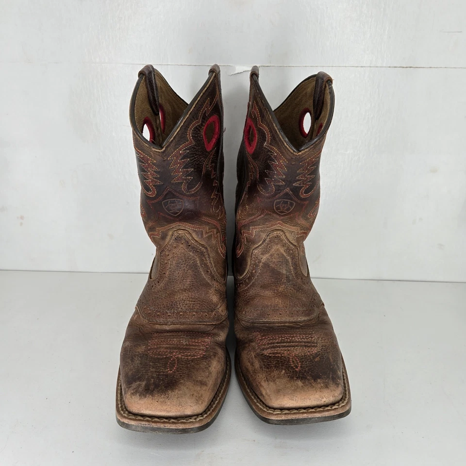 Botas occidentales ARIAT Tombstone para niños talla 2 zapatos de cuero marrón punta cuadrada suave Foto 2 de 4