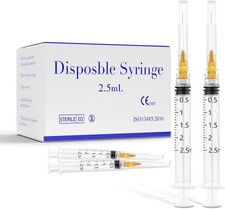 100 Pack 2.5ml Plastic Luer Lock Syringa with Needles 25 Ga 1 inch, Individually