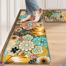 Cushioned Anti-Fatigue Kitchen Mats - Set of 2 Non-Slip Waterproof Foam Rugs