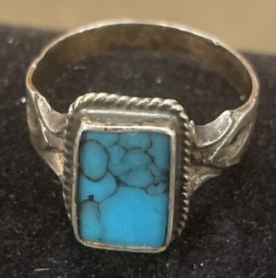Vintage Sterling Silver 925 Rectangle Cabochon Turquoise Ring