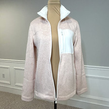Nautica Knit Fleece Sweater Full Zip Women's Size S Peach Pink Faux Sherpa NWT