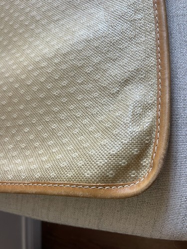 Cartera estilo envolvente grande vintage con monograma AKB, ribete de cuero genuino, beige - Imagen 11 de 24
