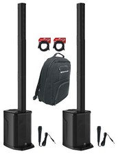 2 Gemini WPX-2000 1200w DJ/PA Line Array Speakers w/8" Subs Mics Backpack Cables
