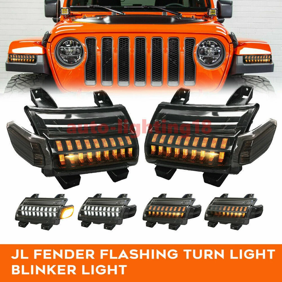 Luz de señal de giro ámbar LED de humo 2021 más nueva para Jeep Wrangler JL 2018-2020 Foto 4 de 4