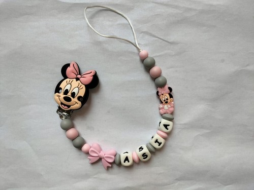 Catenella Portaciuccio Bambina Minnie Con Nome in Silicone Personalizzata Bimba - Foto 9 di 11