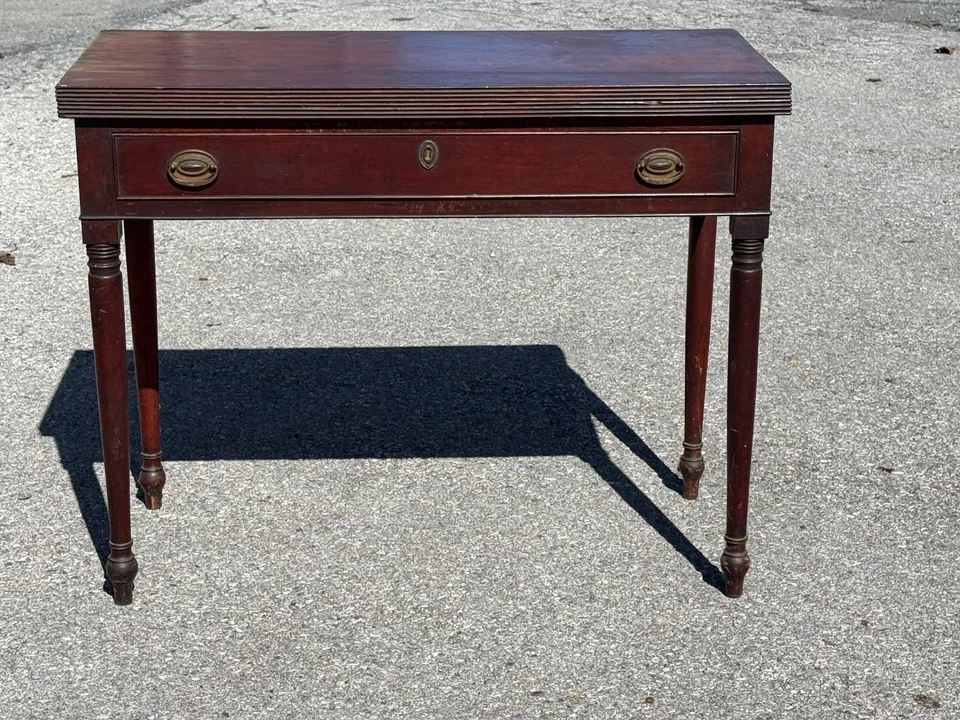 Старинная вишневая карточная консоль игровой стол Sheraton старая поверхность подставка для зала 1820 - Изображение 2 из 4