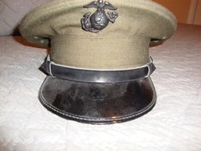 WWII USMC enlisted man visor cap, forest green, great condition, EGA