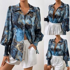 Womens Button Down Shirt Printed Long Sleeve Blouse Tops