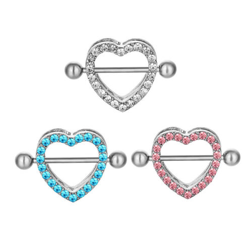 2x Silver Heart Double Layer Rhinestone Sexy Piercing Nipple Bars Body Jewelle - Picture 1 of 13
