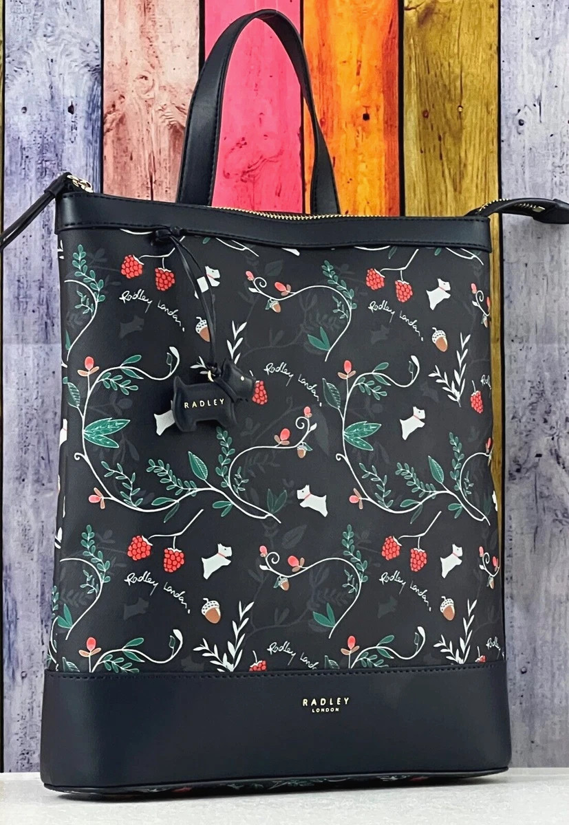 Radley Whimsical Floral Navy Blue PVC Medium Backpack Bag New eBay