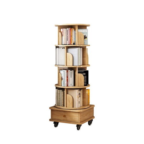 5 Tier Rotating Bookshelf, 360° Display Round Spinning Bookshelf with Wheels - Picture 10 of 10
