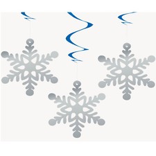 Christmas Hanging Ceiling Wall Decorations Decor - Snowflakes - Pack of 3