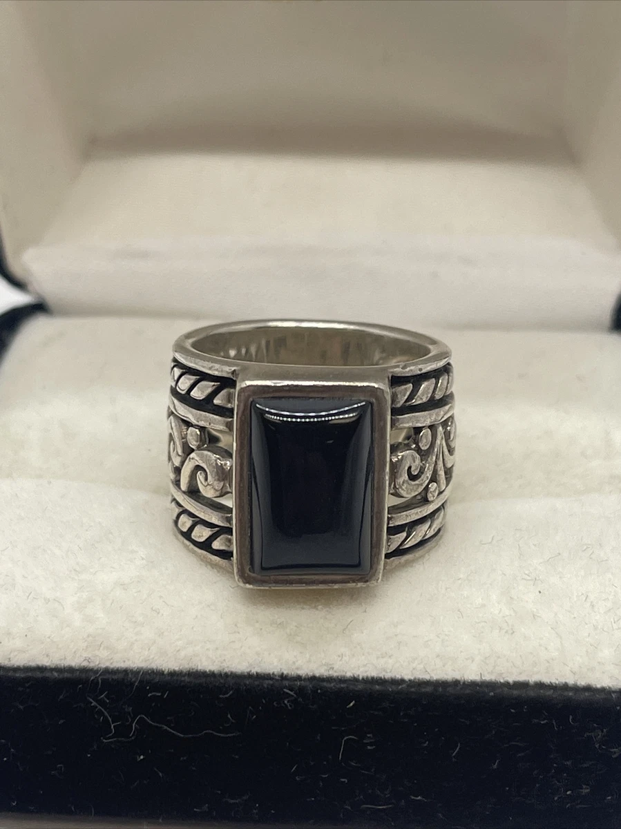 SILPADA 925 Sterling Silver Wide Band Black Onyx Filigree Ring sz