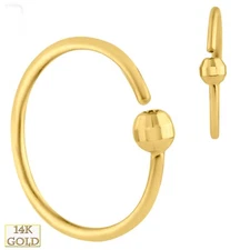 14k Solid Gold Fixed Disco Ball Bead Twist to Open 22g Nose Ring Hoop Piercing