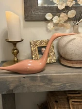 Jaru 1985 Swan Pink Mauve Ceramic Statue 18” Vtg Art Crane Bird Egret Sculpture