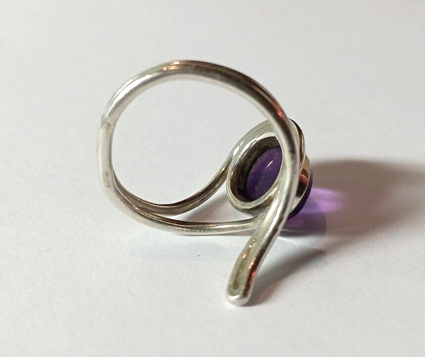 Bague Ancienne Améthyste Sur Argent Massif 925 - Taille 59 - Style Serpent - Occasion Bon état