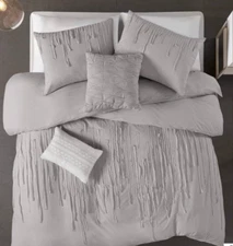 Urban Habitat Paloma Stripe Grey Full Queen 3 Piece 100% Cotton Duvet Cover Set