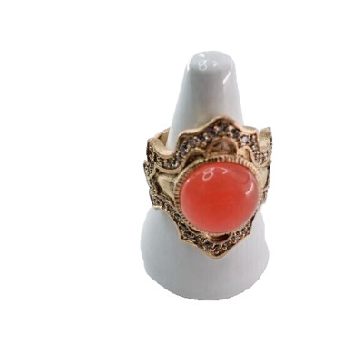 Rivka Friedman 18K Gold Clad Satin Orange CZ Stone Sz 9.75 Statement Luxe