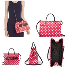 Moschino Polka Dot Print Leather Convertible Tote
