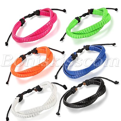 Men's Fashion Handmade Braided PU Leather Colorful Bracelet Adjustable Wrap Cuff