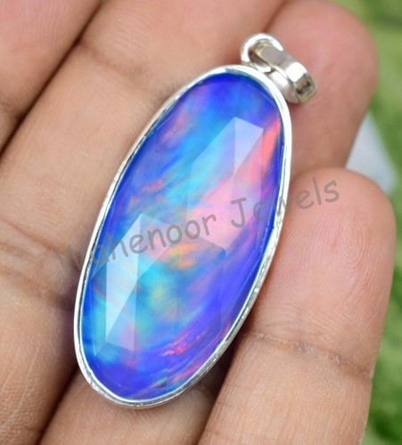 Rare 44.50 Ct Aurora Opal Oval 925 Sterling Silver Pendant Certified Gift Women - Picture 3 of 7