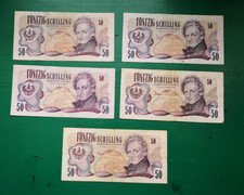 Austria 50 Schillings Note 1970  x5 Banknotes #879