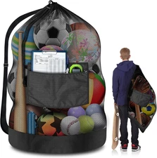 Heavy Duty Soccer Ball Net Bag(100L Extra Large Capacity 10-12Balls)