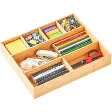 Large Bamboo Desk Drawer Organizer, Wood Junk Organizer Tray with Adjustable ...