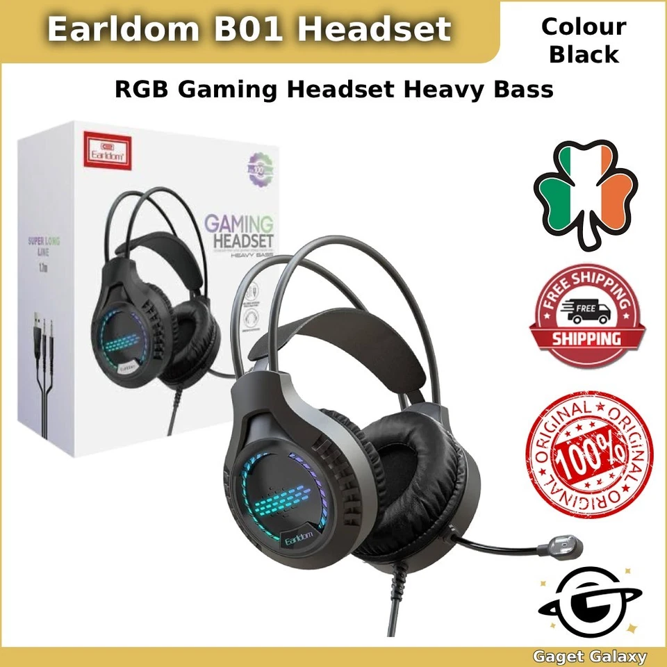 Wired Heavy Bass Gaming Headphone Stereo RGB Headset & Microphone Earldom B01