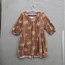 Knox Rose Women Dress XL Brown Linen Rayon Floral Boho Peasant